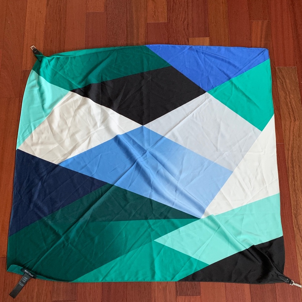 Geometric Pattern Scarf - Blue, Green, Black, White